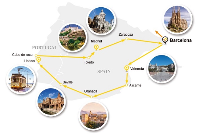 7 days 6 nights spain portugal yellow line package 1